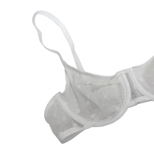 DKNY White Sheer Mesh Logo Unlined Underwire Bra