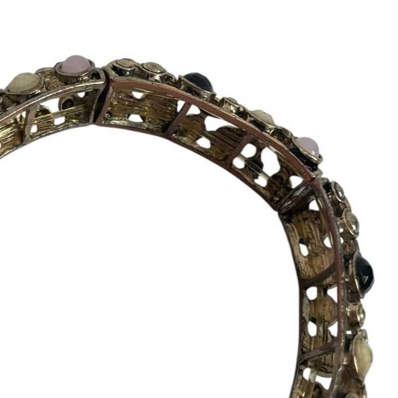 Opal & Black Gemstone Beaded Gold Stretch Bracelet