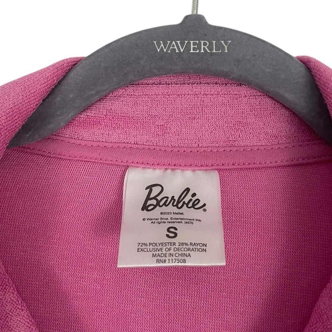Barbie Mattel Pink Short Sleeve Button Down Collared Top