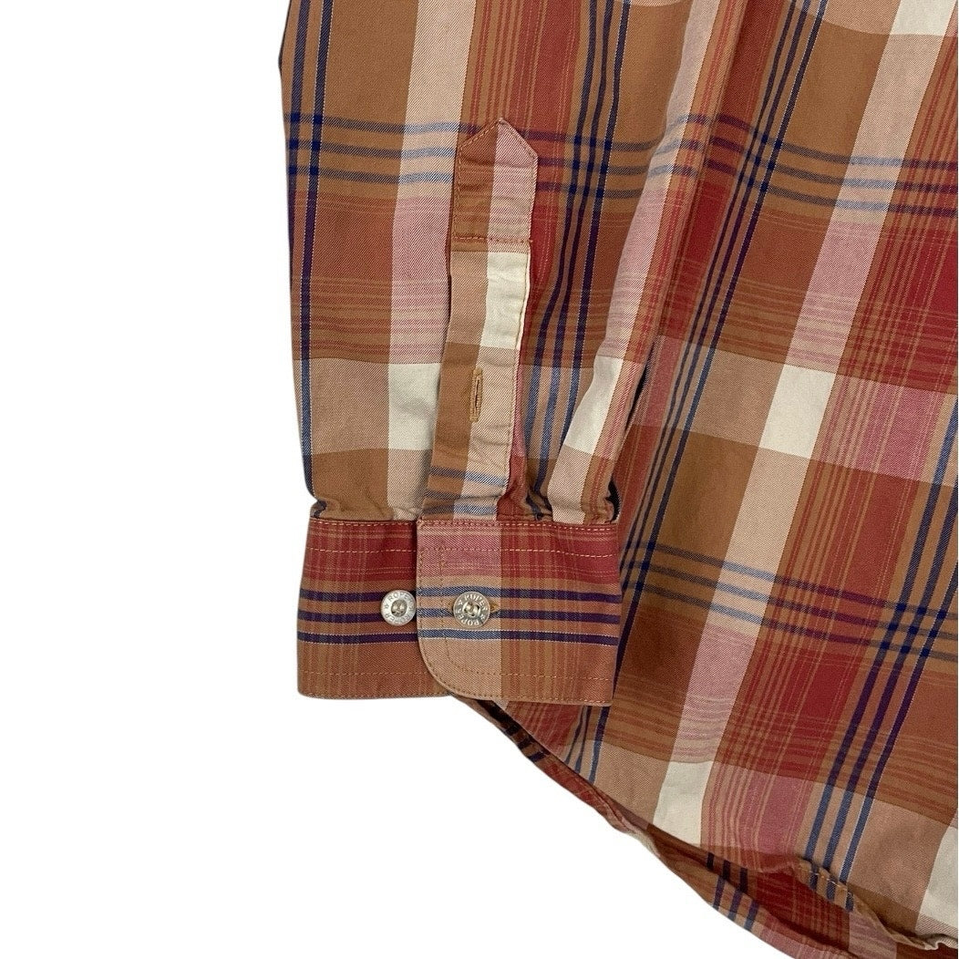 Roper Mens Orange Plaid Long Sleeve Button Down Shirt