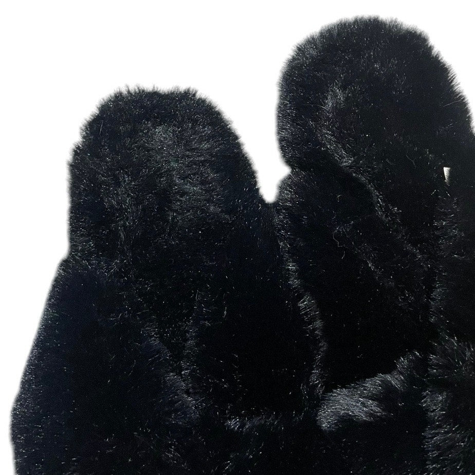 Jenni Intimates Black Faux Fur Soft Fluffy Open Toe Slippers
