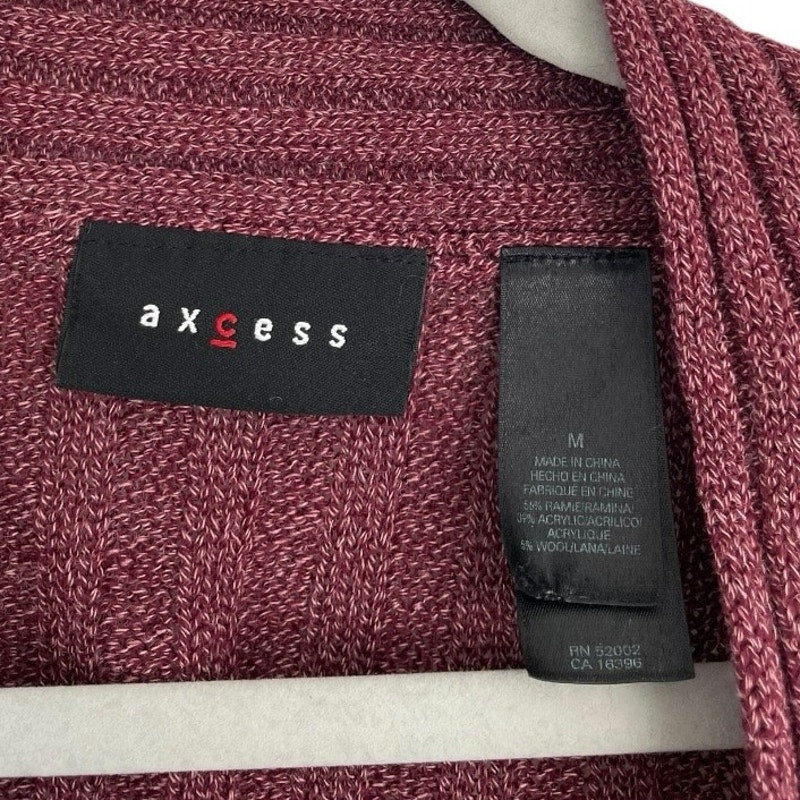 Axcess Maroon Sheer Boho Loose Knit V-Neck Ribbed Sweater