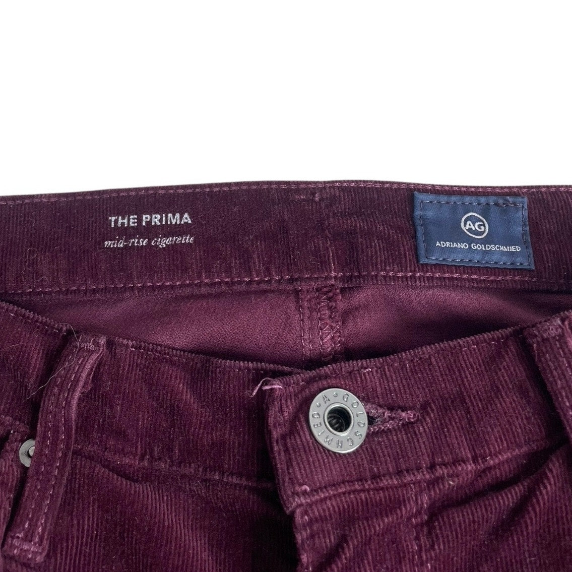 Ag Adriano Goldshmied The Prima Mid-Rise Cigarette Maroon Corduroy Pants