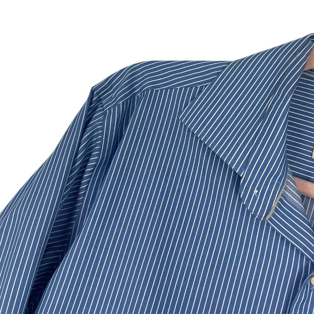 Peter Millar Mens Nanoluxe EasyCare Blue & White Striped Button Down Shirt