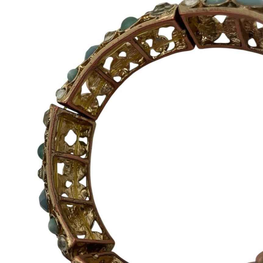 Turquoise Gemstone & Gold Rhinestone Stretch Bracelet