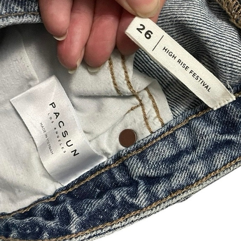 PacSun Denim High Rise Festival Distressed Mini Jean Shorts