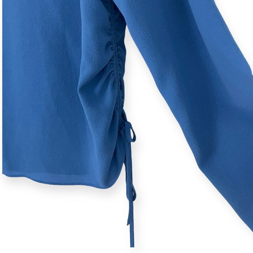 Vince Camuto Vibrant Blue Long Bell Sleeve Cinched Side Lace Up Blouse