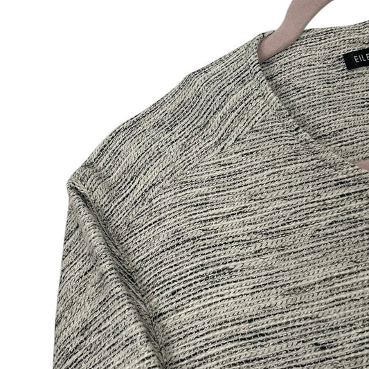 Eileen Fisher Grey Snap Button Down Cropped Sleeve Jacket