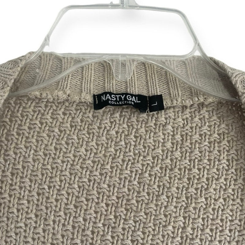 Nasty Gal Tan Knit Long Button Down Cardigan Sweater