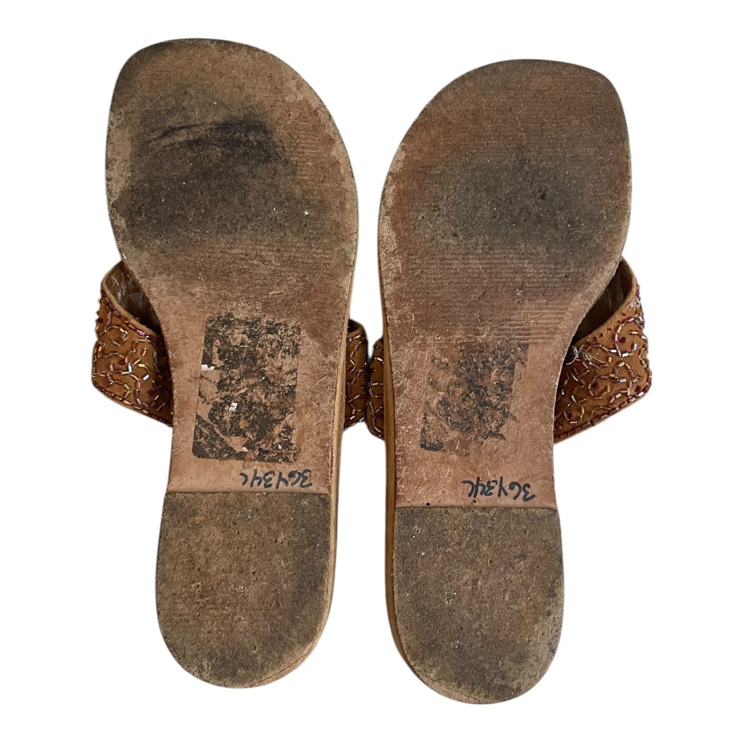 Franco Sarto Nehru Brown Suede Leather Bead Embellished Flip Flip Sandals