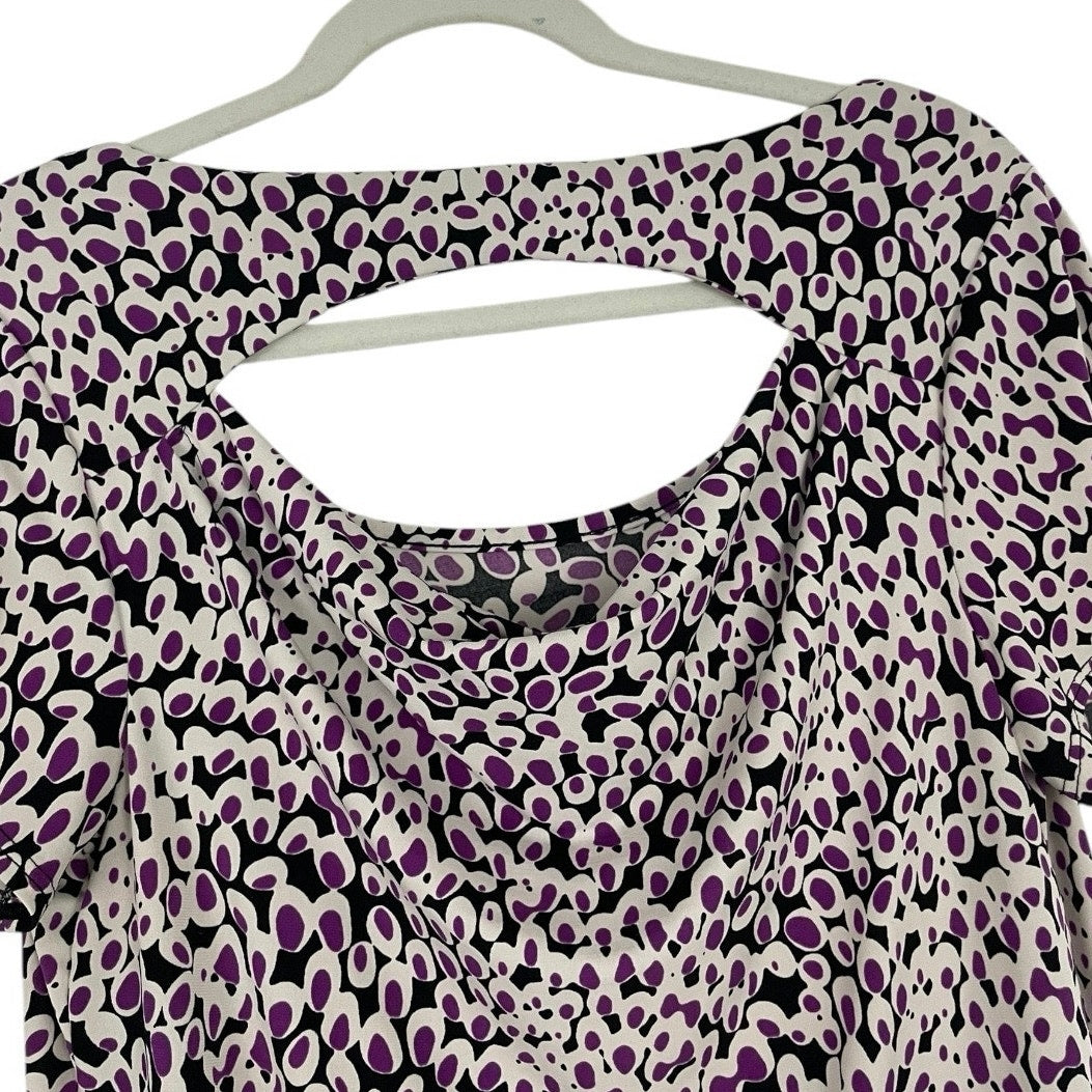 AB Studio Purple Short Sleeve Cutout Back Blouse