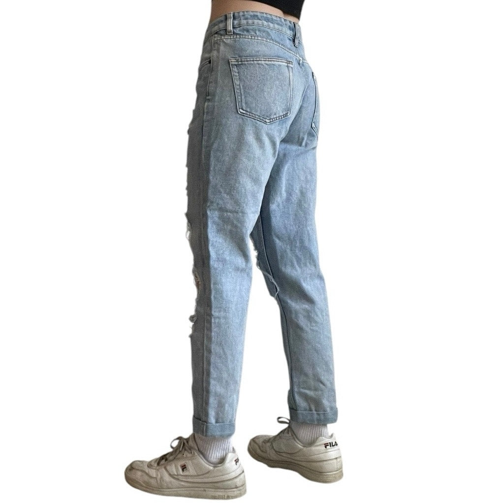 The Rockn Rev Super Distressed High Rise Light Wash Cuffed Jeans