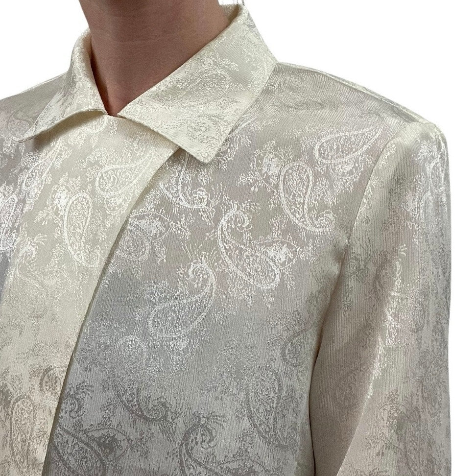 Norton McNaughton Petites Vintage Cream Sheer Paisley Button Down Blouse
