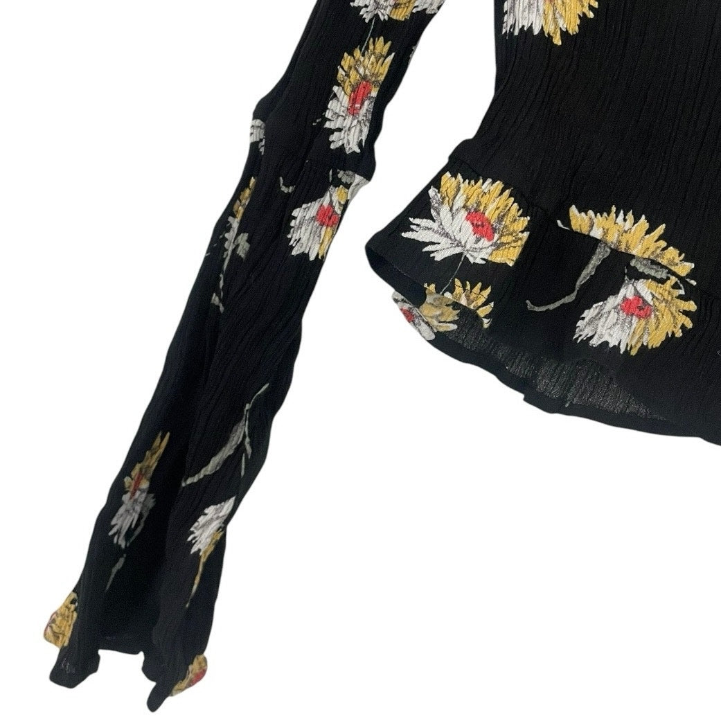 L.A. Hearts Black Floral Long Bell Sleeve Lace Up Cropped Top