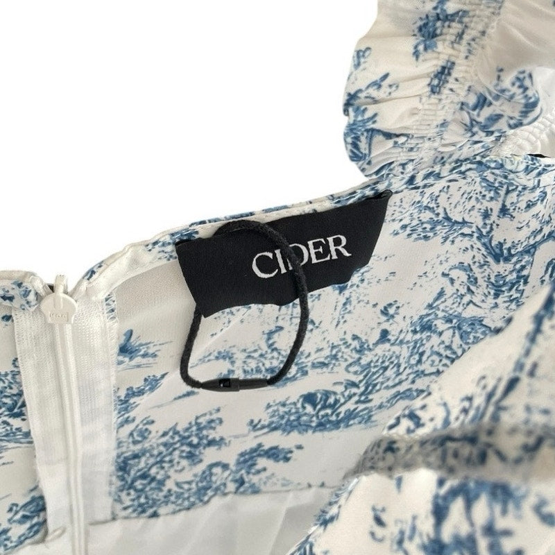 NWOT Cider Blue & White Boho Side Slit Ruffled Sleeve A-Line Midi Dress