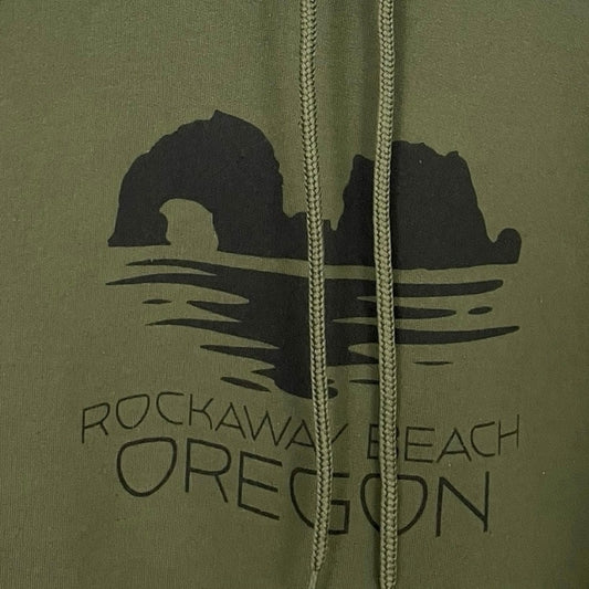 Port & Company Core Fleece Green Rockaway Beach Oregon Graphic Hoodie Sweatshirt
