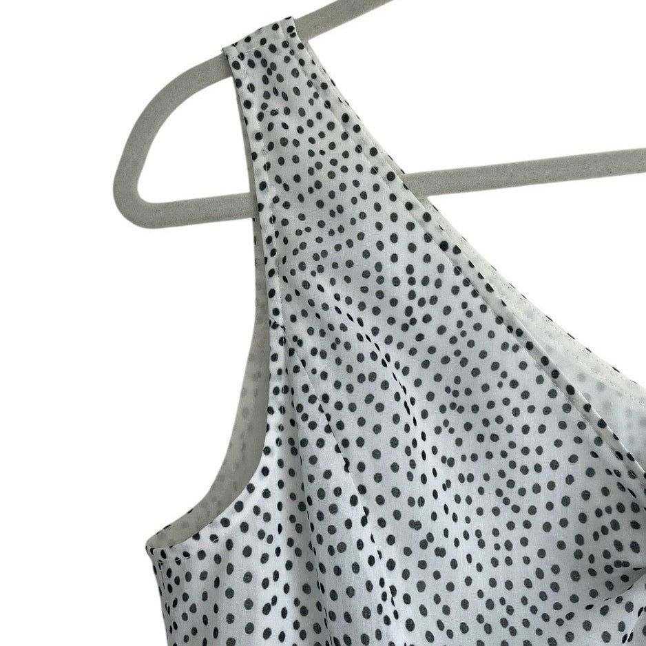 Doncaster White & Black Polka Dot Sheer V-Neck Tank Top Blouse