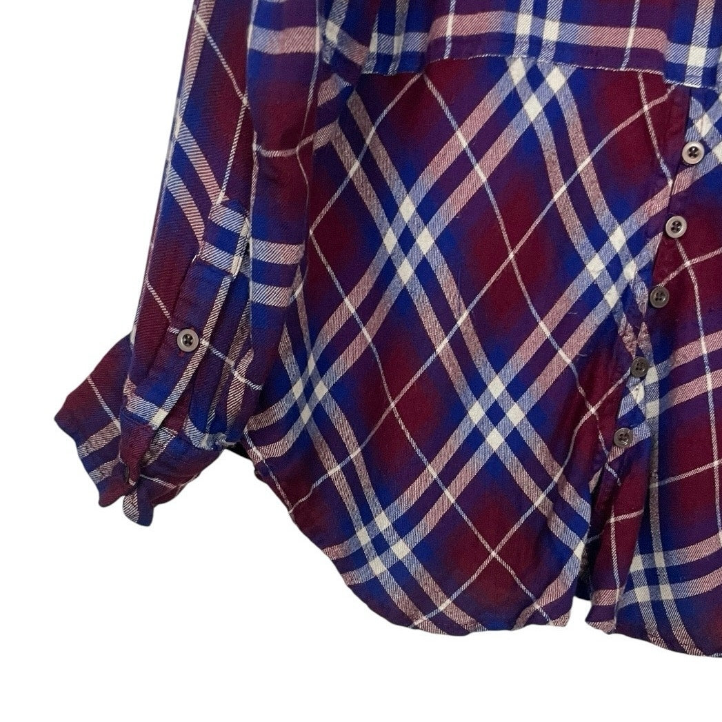 Lucky Brand Red & Blue Plaid Long Sleeve Button Down Blouse