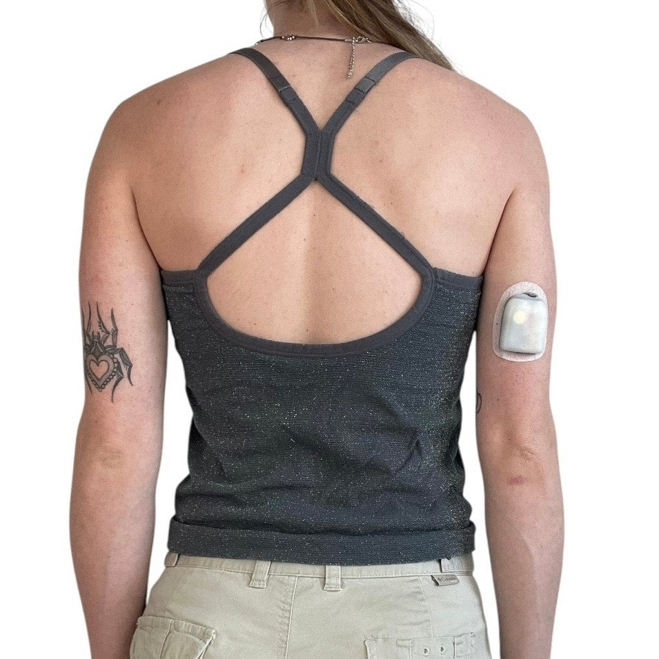 Joy Lab Sparkly Grey Glittery Active Racerback Cross Open Back Tank Top