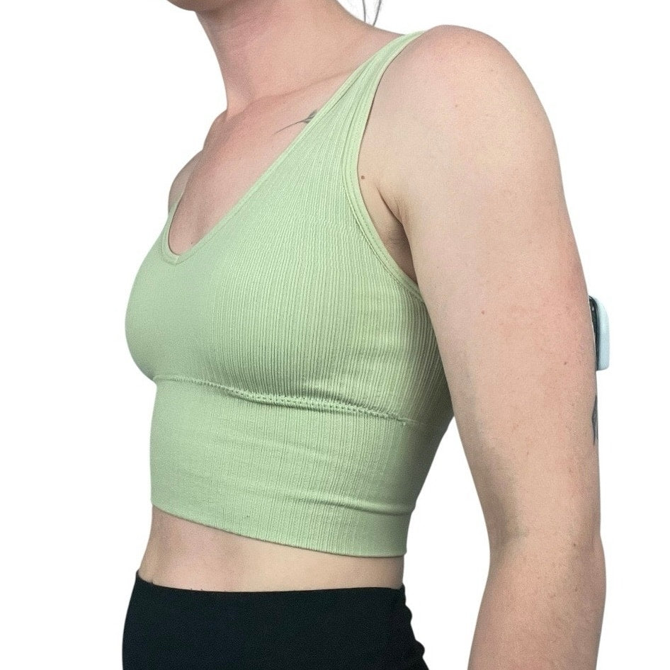 Light Green Ribbed Padded Cropped Tank Top
