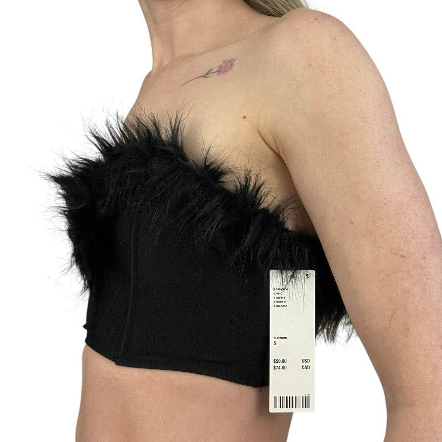NWT Out From Under Black Faux Fur Strapless Corset Top