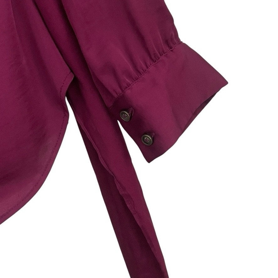 Moulinette Soeurs by Anthropologie Silky Maroon Wrap Long Sleeve V-Neck Blouse