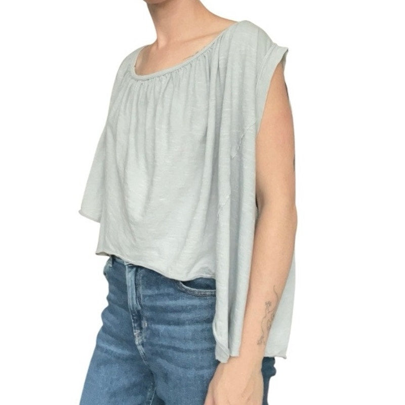 We The Free Light Blue Asymmetrical Scoop Neck Blouse