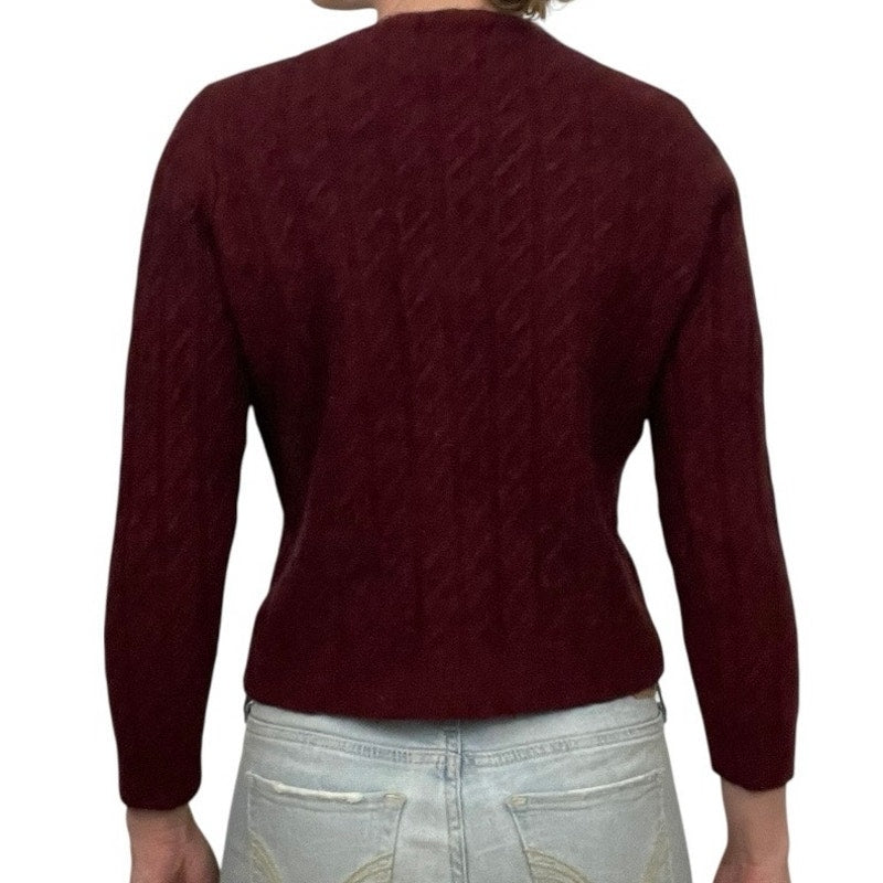 Eddie Bauer Vintage Maroon Cable Knit Lambs Wool Crewneck Sweater