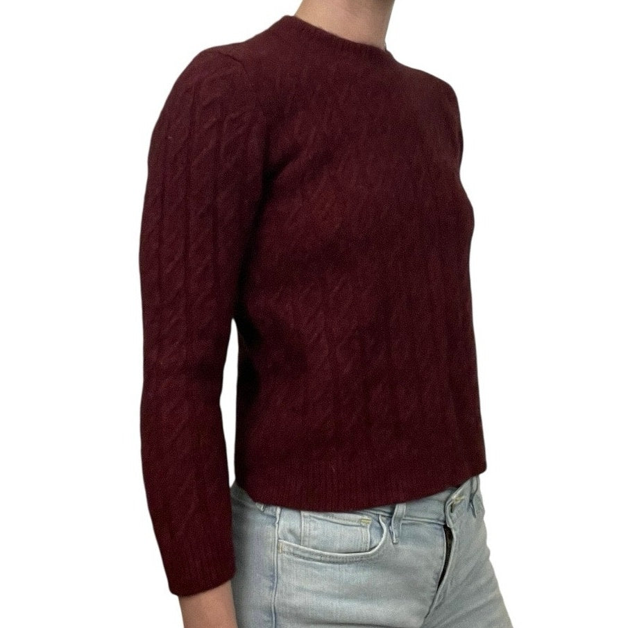 Eddie Bauer Vintage Maroon Cable Knit Lambs Wool Crewneck Sweater