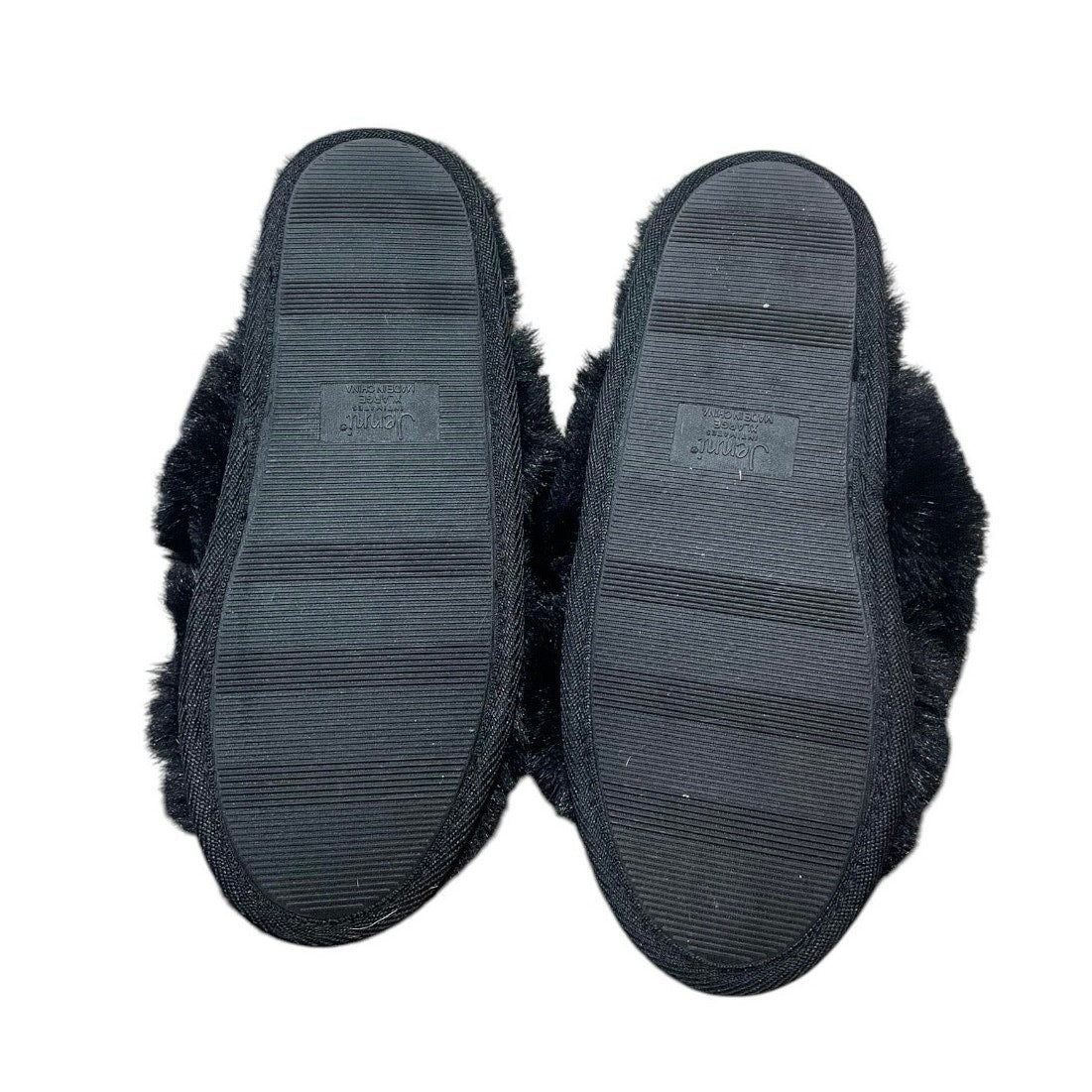 Jenni Intimates Black Faux Fur Soft Fluffy Open Toe Slippers