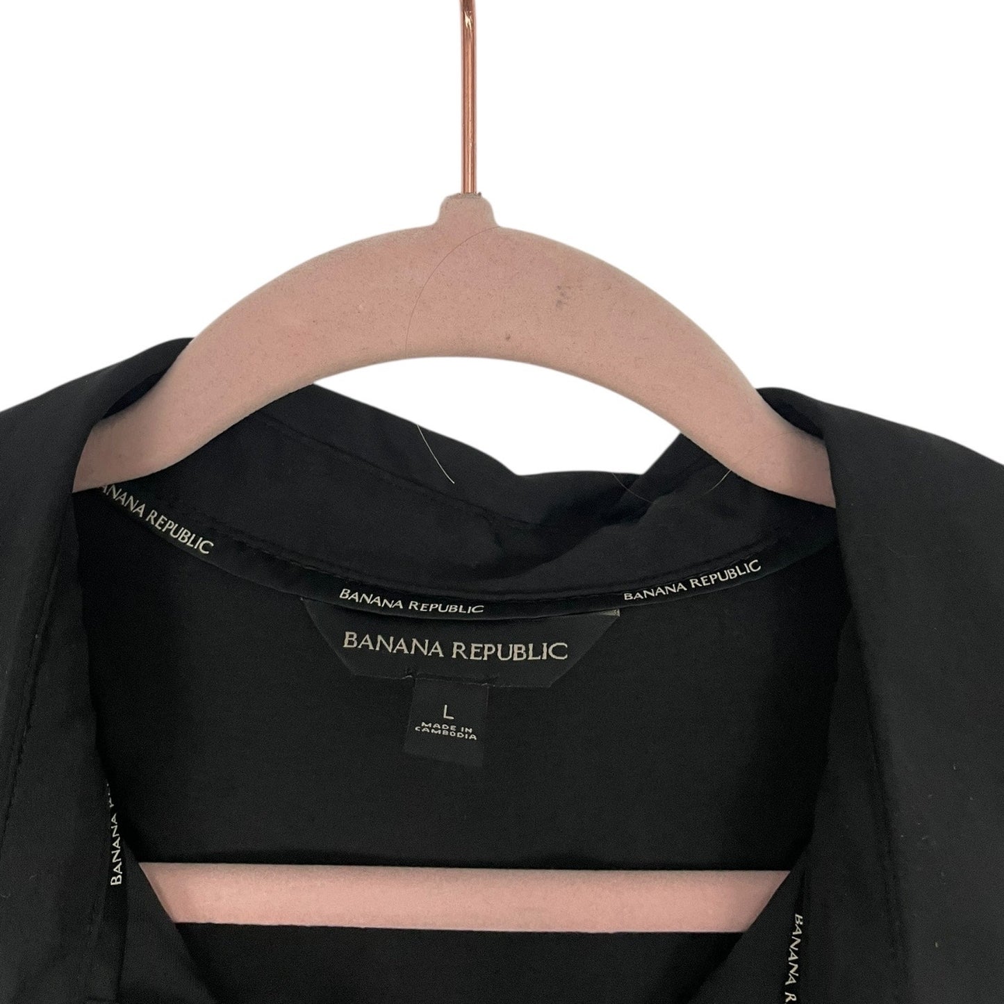 Banana Republic Silky Black Long Sleeve V-Neck Collared Blouse