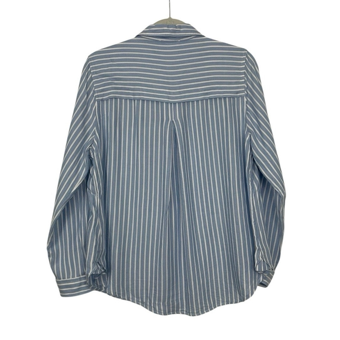 BeachLunchLounge Blue & White Striped Long Sleeve Button Down Blouse