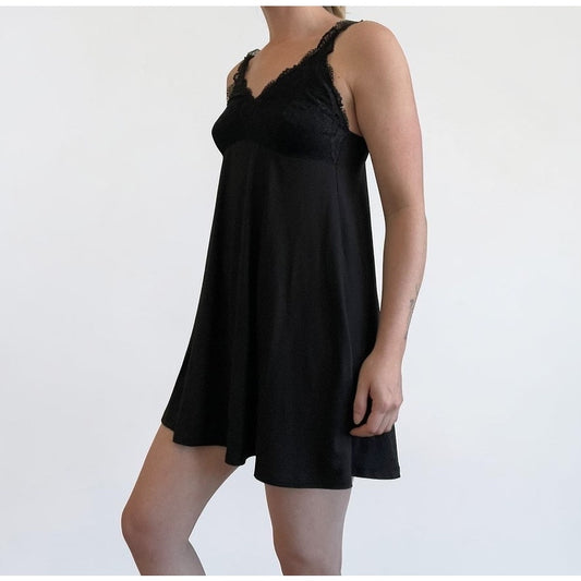 Flora Nikrooz Black Lace Babydoll Mini Slip Dress
