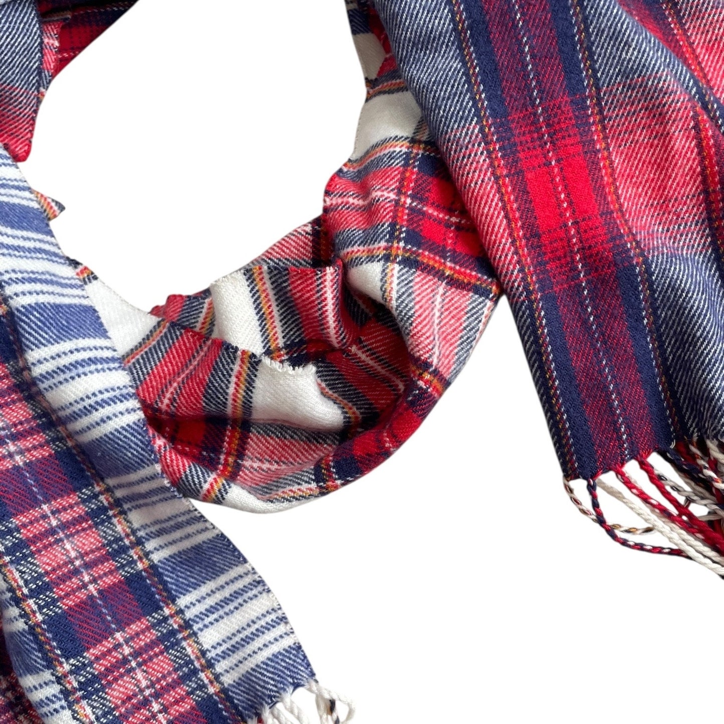 Soft Red & Blue Plaid Fringe Scarf
