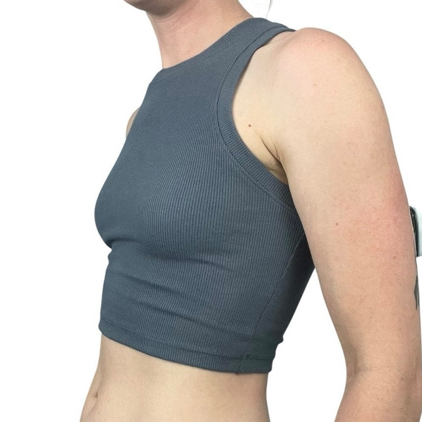 Blue Cropped Ribbed Tank Top
