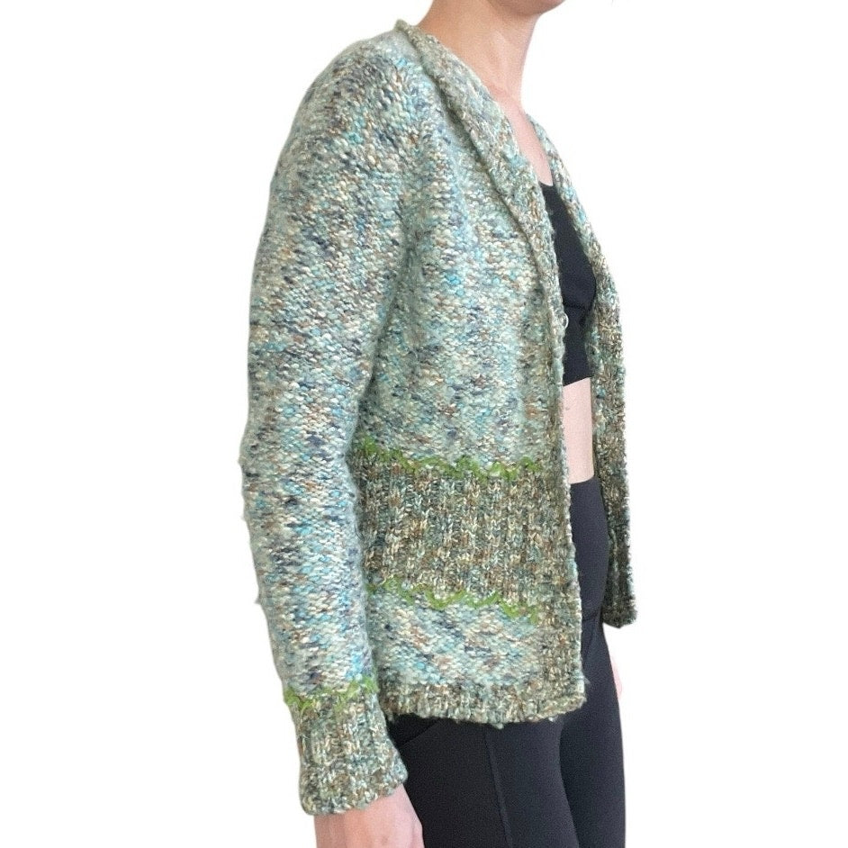 PBJ Sport Blue Knit Wool Button Down Cardigan Sweater