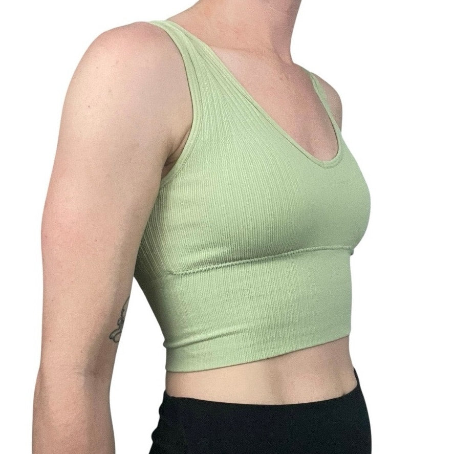 Light Green Ribbed Padded Cropped Tank Top