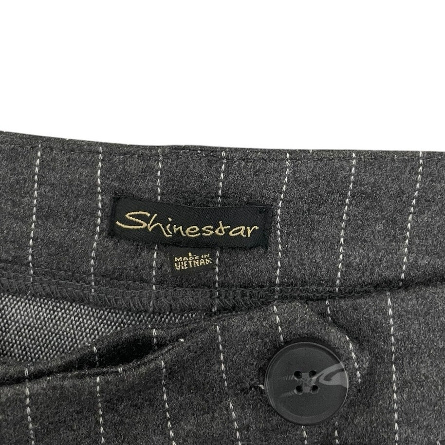 Shinestar Grey Pin Striped Wide Leg Cuffed Trousers