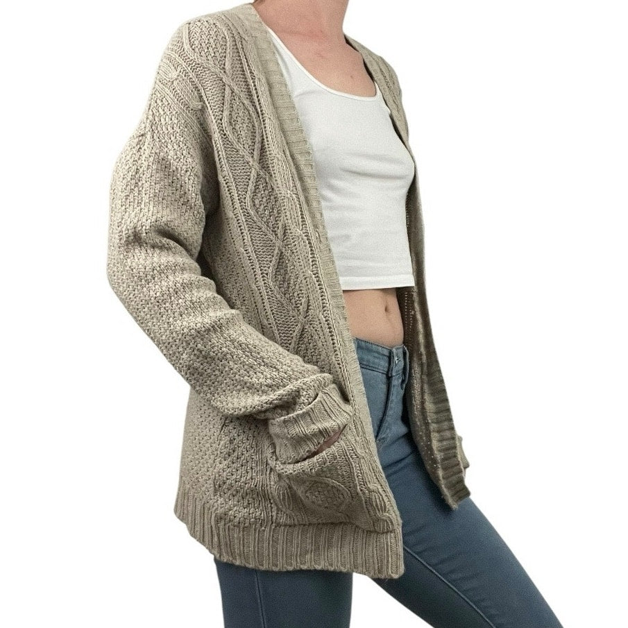 Nasty Gal Tan Knit Long Button Down Cardigan Sweater
