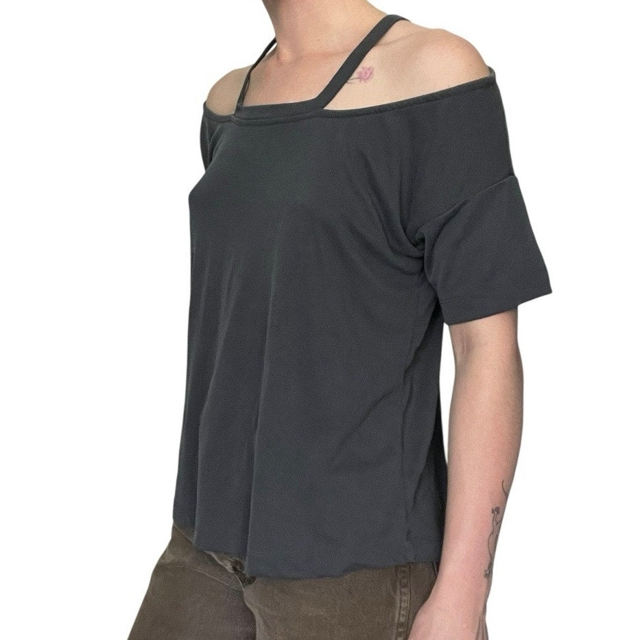 Harlowe & Graham Grey Cold Shoulder Short Sleeve Blouse