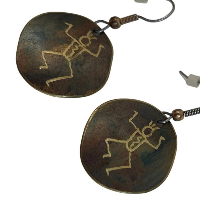 Vintage Gold Stick Figure Round Earrings