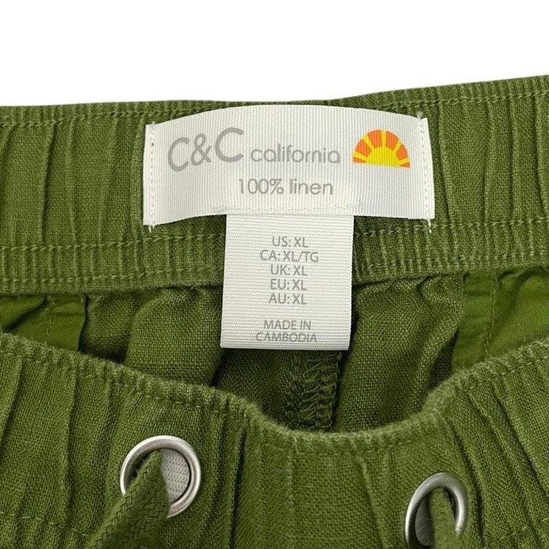 C&C California Olive Green Linen Cargo Pants