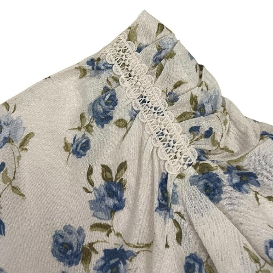 Full Tilt White & Blue Floral Ruffled Mini Skort