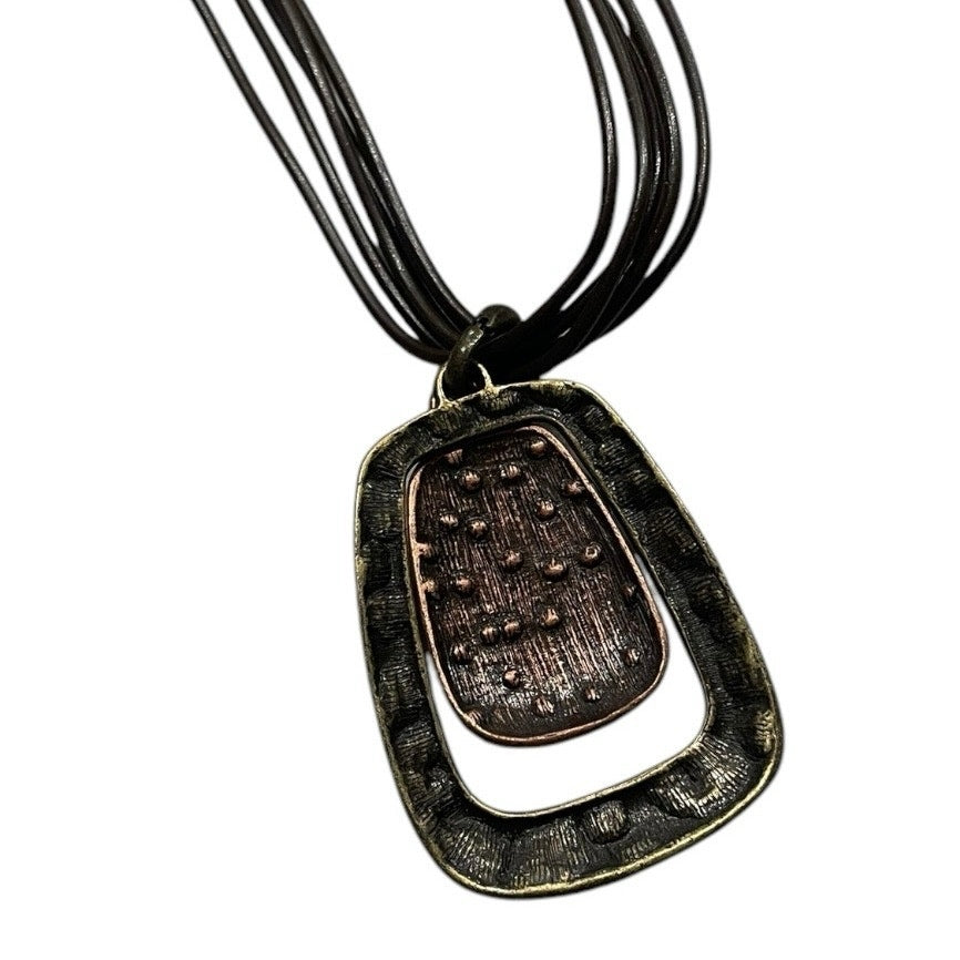 Vintage Gold Bronze & Silver Funky Layered Pendant Chunky Necklace