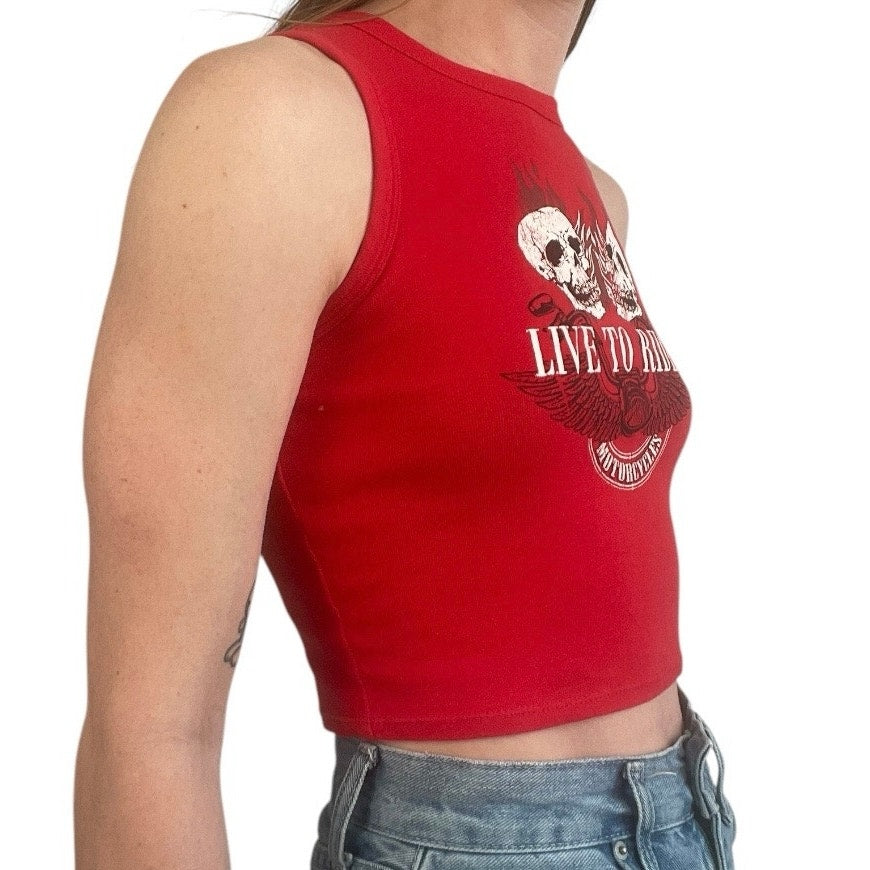 Homegirl Society Red Live to Ride Motorcycles Cropped Graphic Top
