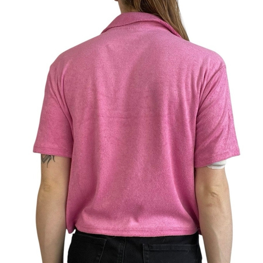 Barbie Mattel Pink Short Sleeve Button Down Collared Top