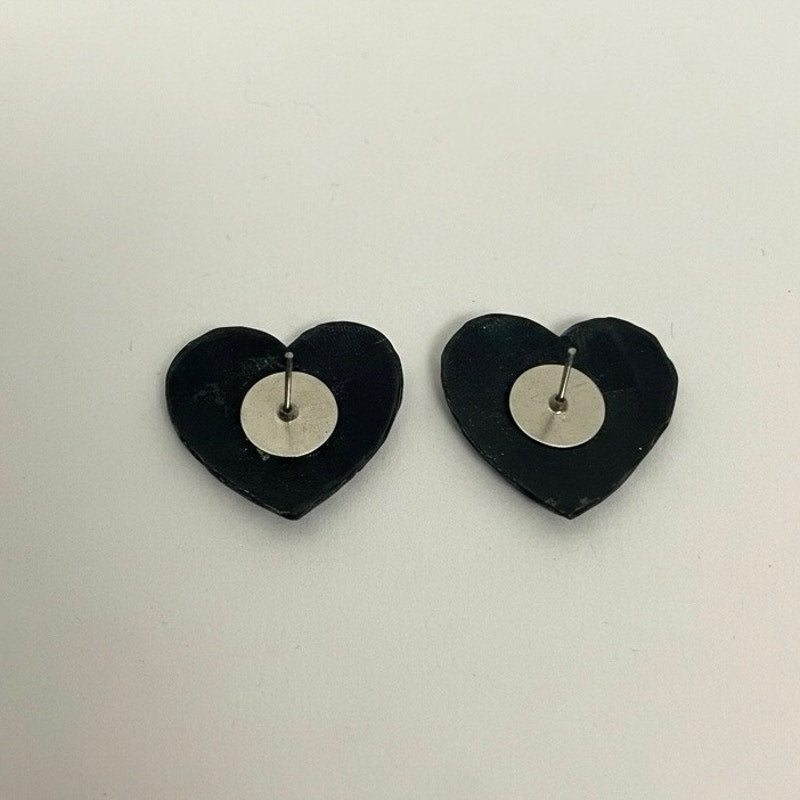 Vintage Purple Iridescent Heart Statement Stud Earrings