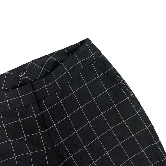 LOFT Julie Dark Grey & Pink Grid Check Plaid Trousers