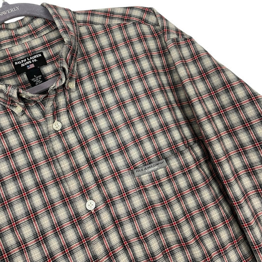 Ralph Lauren Jeans Co. Vintage Mens Red & Grey Plaid Button Down Shirt