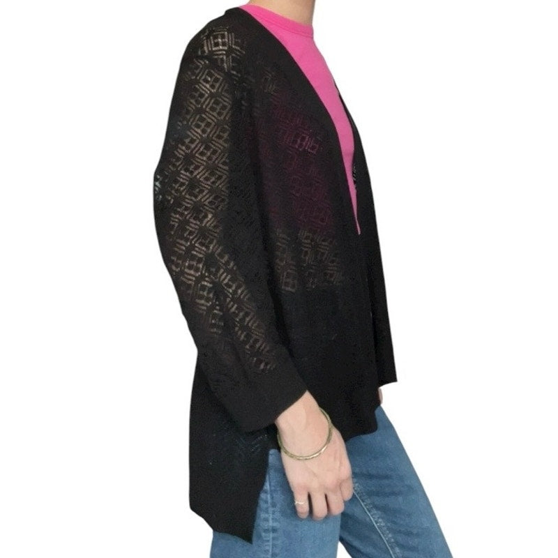 Verve Ami Black Sheer Knit Cardigan Sweater